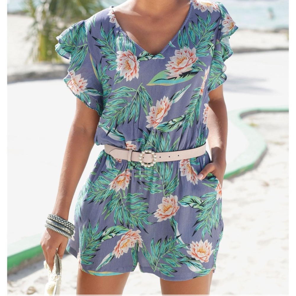 Floral Open Back Romper by Lascana, Size 6